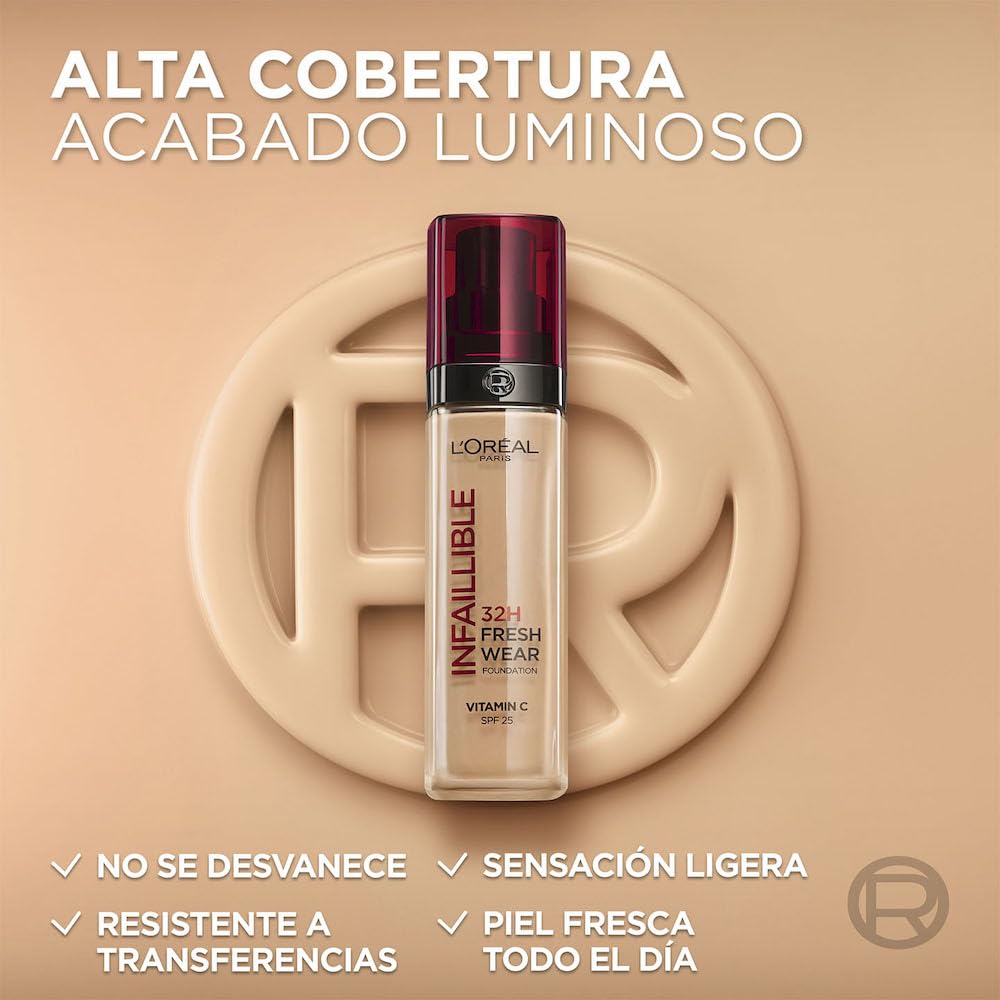L´Oréal Paris, Base de maquillaje liquída de larga duración, Infallible 32h Freswear, Tono 110 Rose Vanilla, 30ml