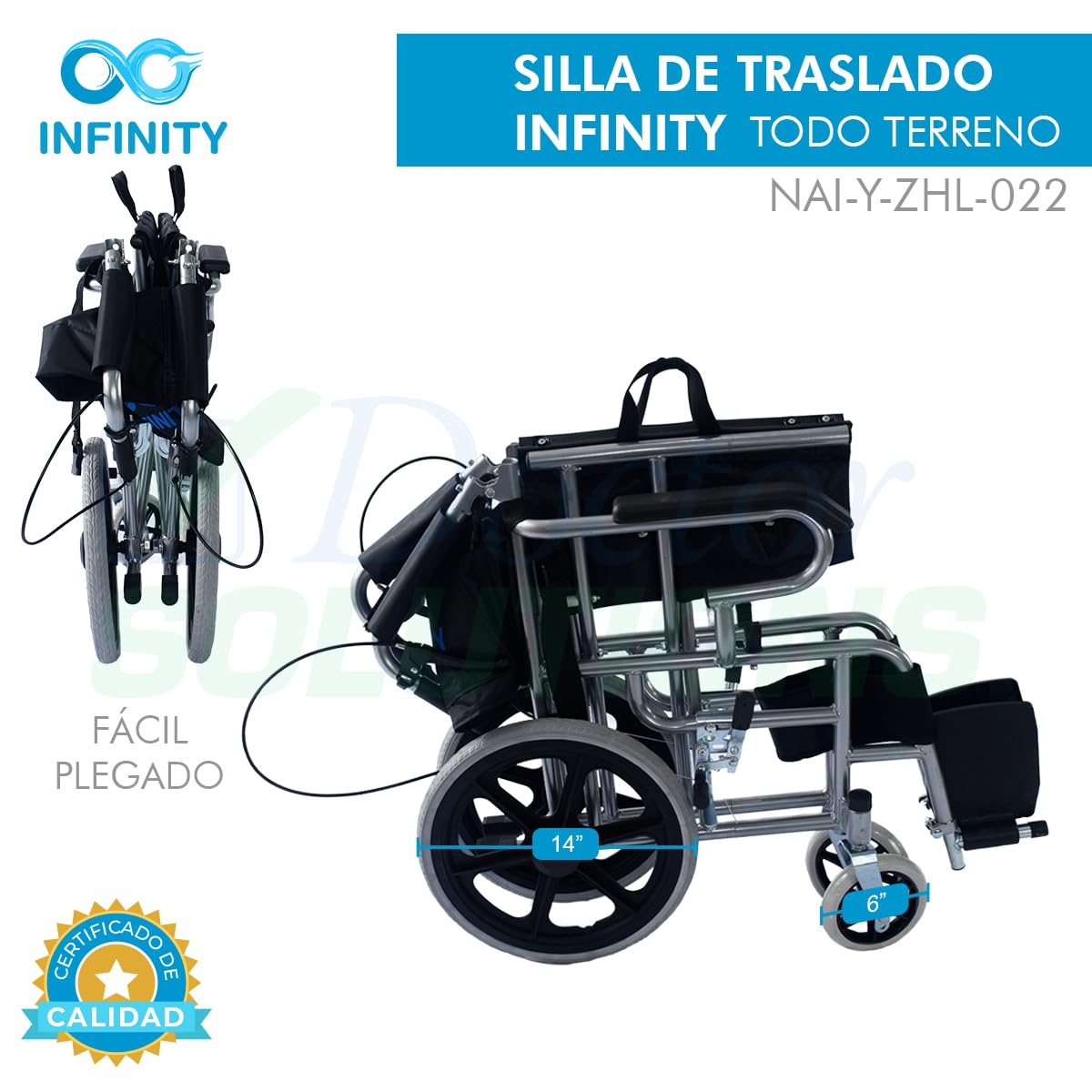 INFINITY | Silla de Ruedas de Traslado Plegable con Freno en Agarradera y Cinturón de Seguridad (ROJO)