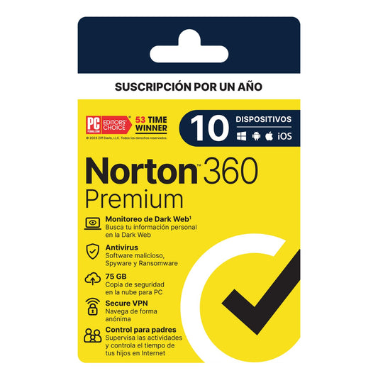Antivirus Norton 360 Premium 75 GB para 10 Dispositivos 1 Año