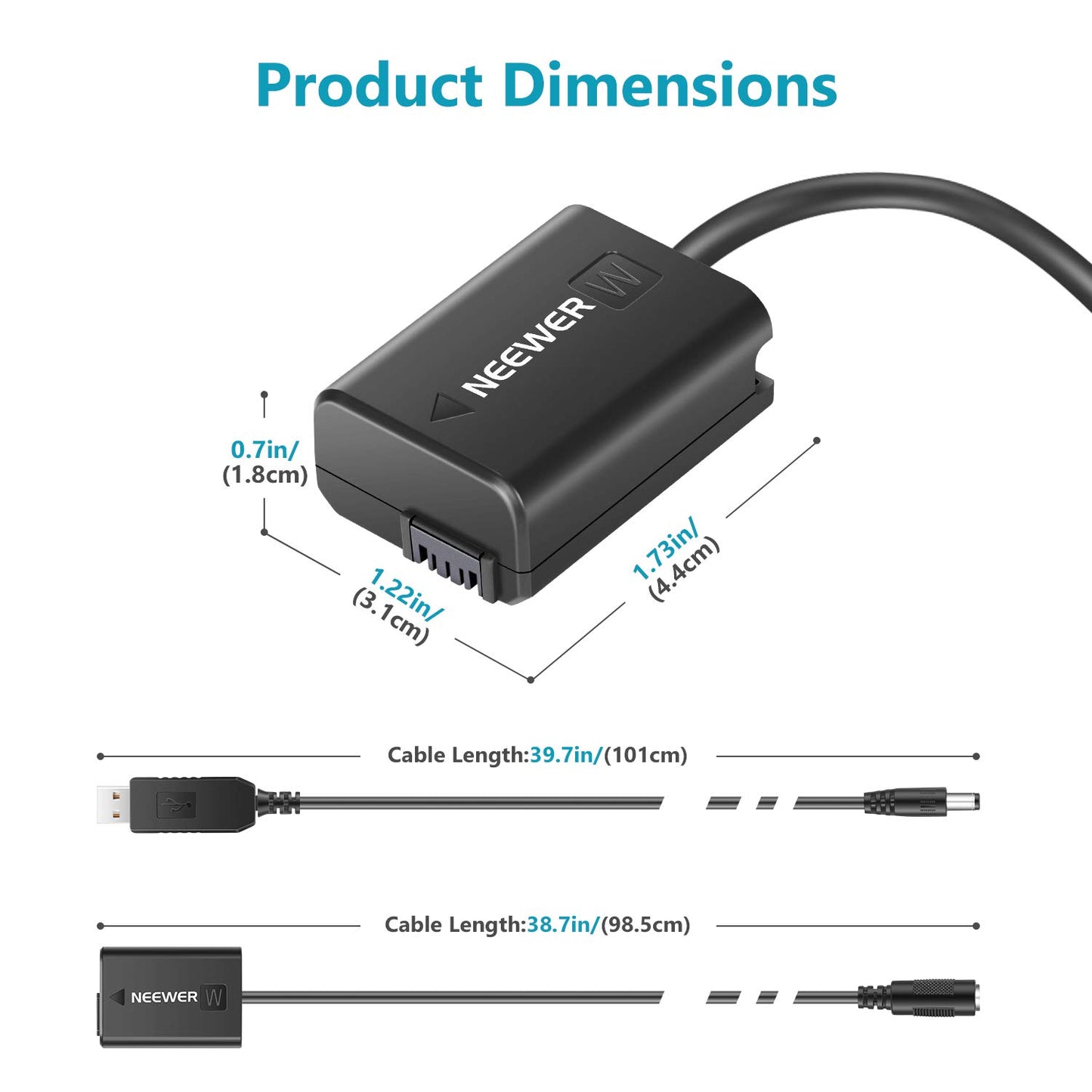Neewer - Acoplador DC de repuesto para NP-FW50 adaptador de corriente de batería simulada con cable USB compatible con Sony A7 A7R A7S A7II A7RII A7SII A6500 A6400 A6300 A6100 A6000 NEX5 NEX7 DSC-RX10