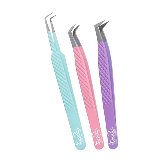 SIVOTE Pinzas de volumen para extensiones de pestañas, juego de 3, volumen, bota de volumen, pinzas de 90 grados, colores pastel