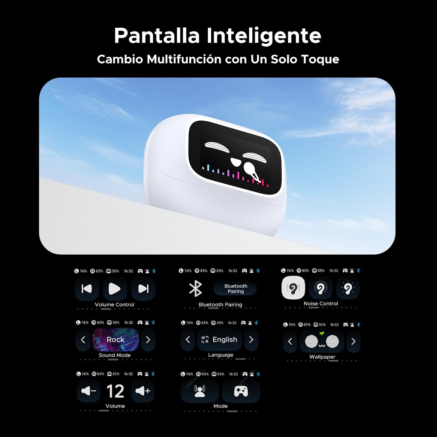 Audífonos Inalámbricos UGREEN Negro con ANC y Pantalla Táctil