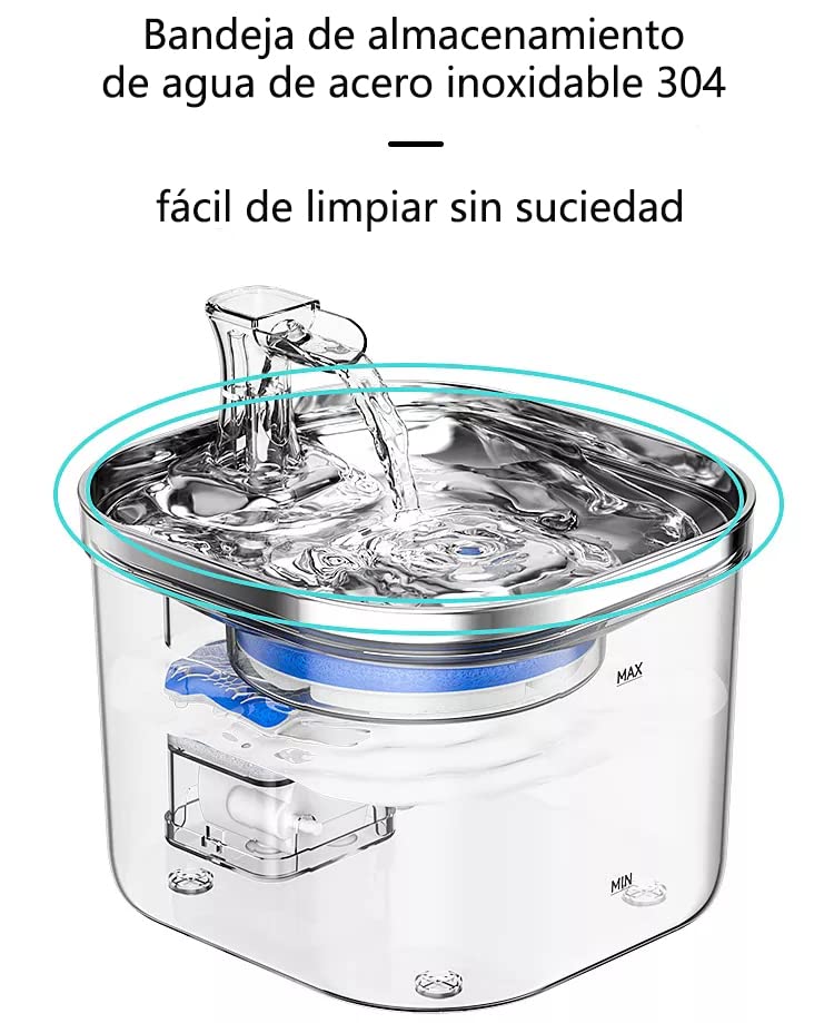 LKUWEE Bebedero para Gato, 304 Acero Inoxidable Fuente para Gato, 67oz/2 L, Ultrasilencioso y Sistema de Filtración de Agua Circulante de Fuente de Agua para Gatos, Dispensador de Agua para Perro