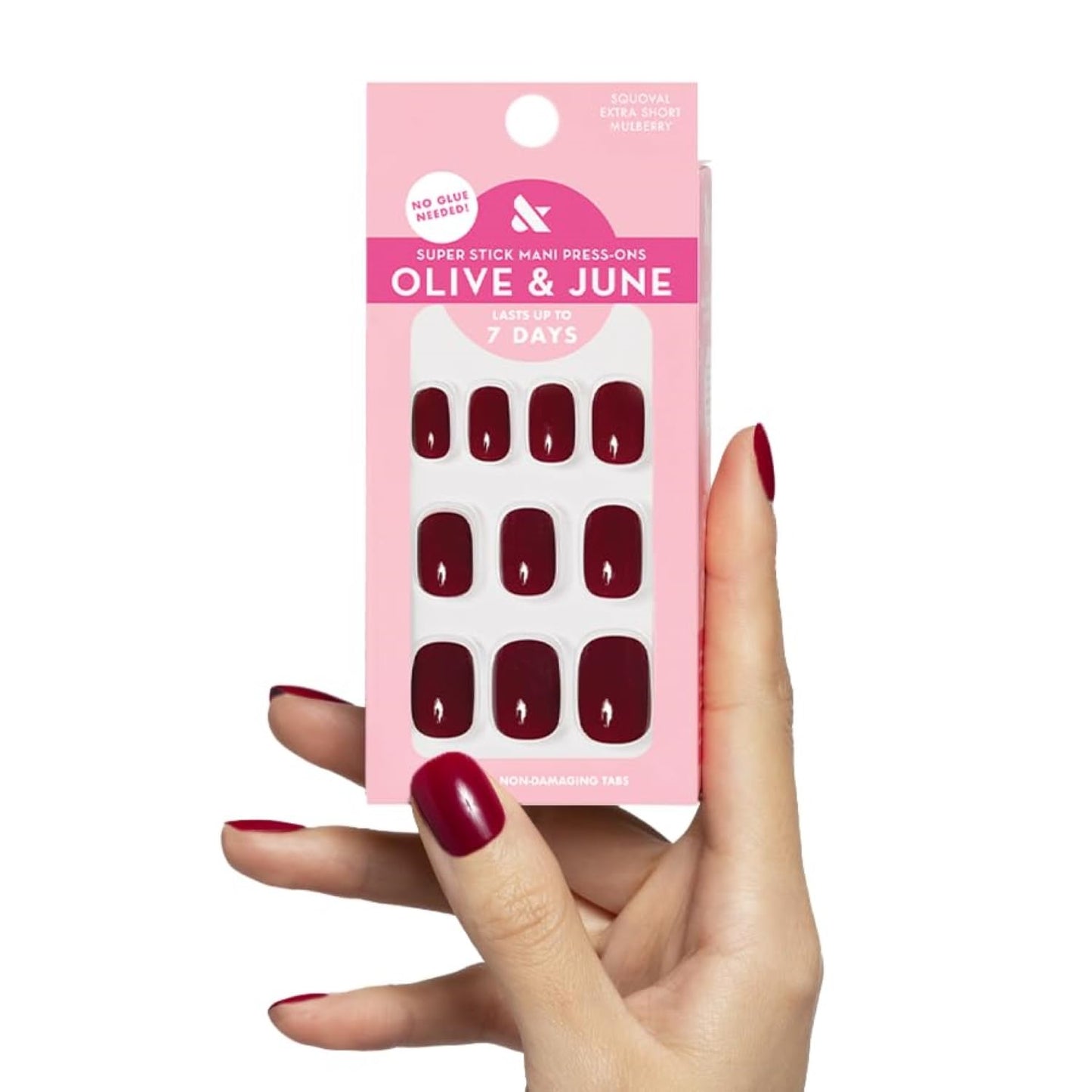 Olive & June Uñas postizas Classic Super Stick Mani | No necesitan pegamento | 32 pestañas, 16 tamaños | Pestañas no tóxicas, fáciles de poner y quitar, no dañan, aspecto realista, duración de 7 días