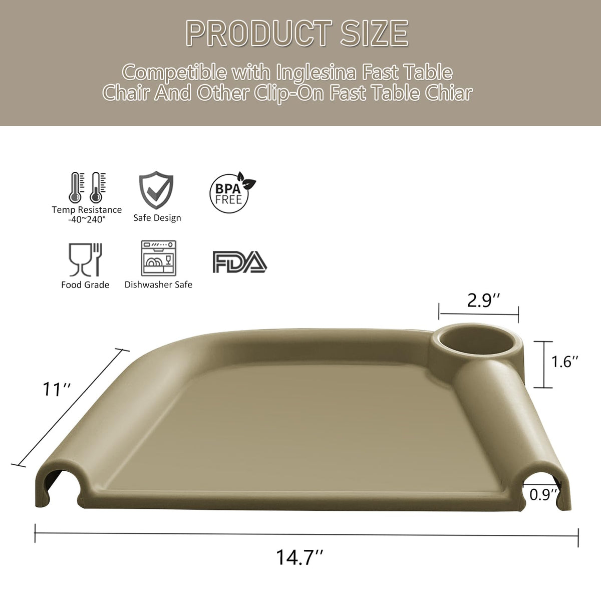 Bandeja de comedor de silicona mejorada para bebé, compatible con silla de mesa rápida Inglesina y sillas altas con gancho, sin BPA y apta para lavaplatos, charola de alimentación extraíble