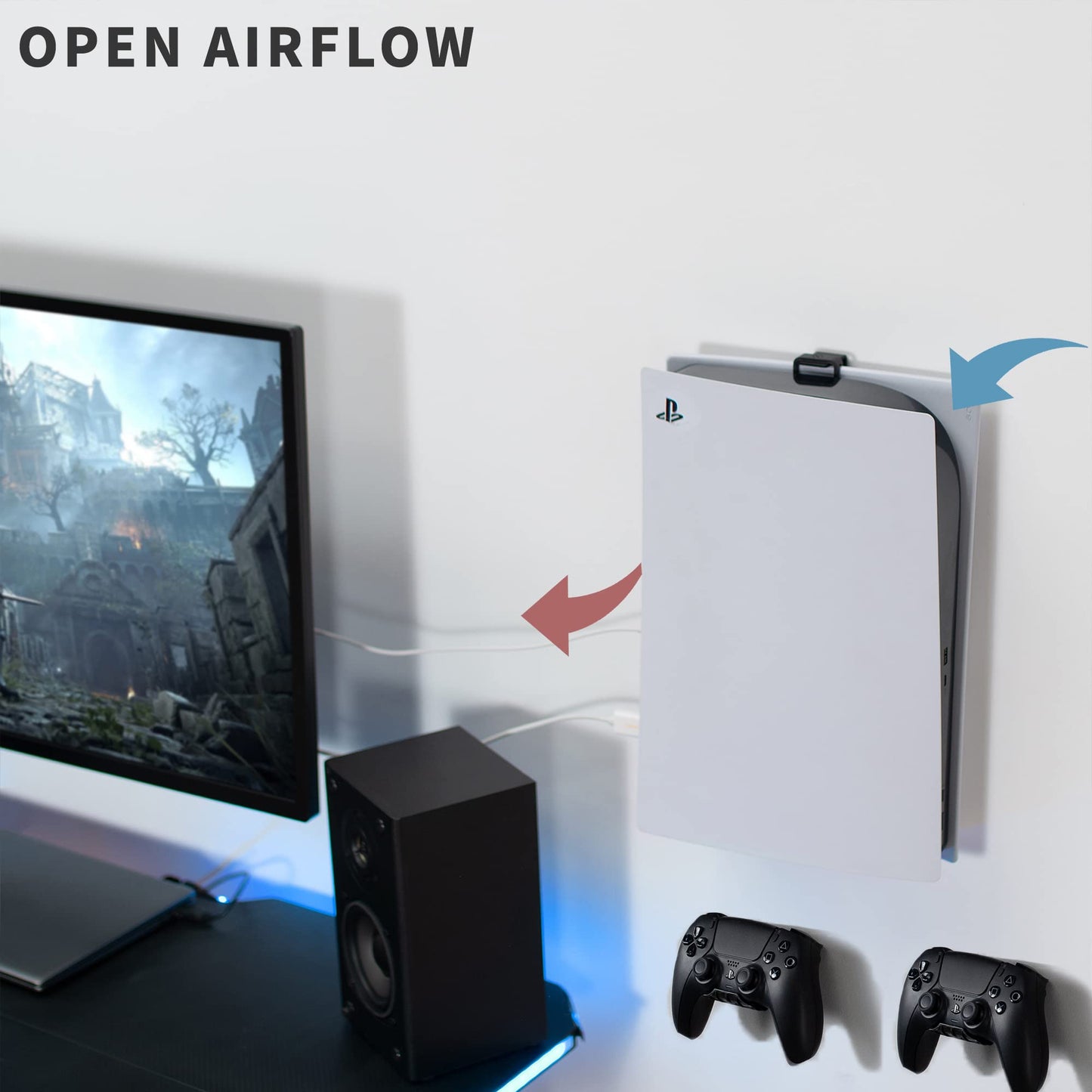 Soporte de Pared de Acero Vivo Negro diseño Abierto para Consola de Juegos PS5