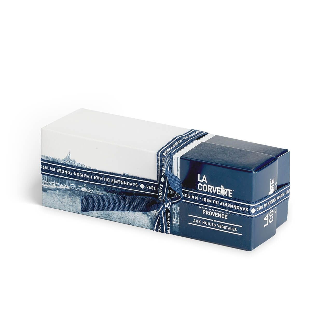 La Corvette | Cofre para Regalo de 3 Jabones Naturales de Oliva, Miel y Castañas y Albahaca, Hecho en Provence 100% de Aceites Vegetales Puros, Sin Parabenos, 3 piezas de 100 g.