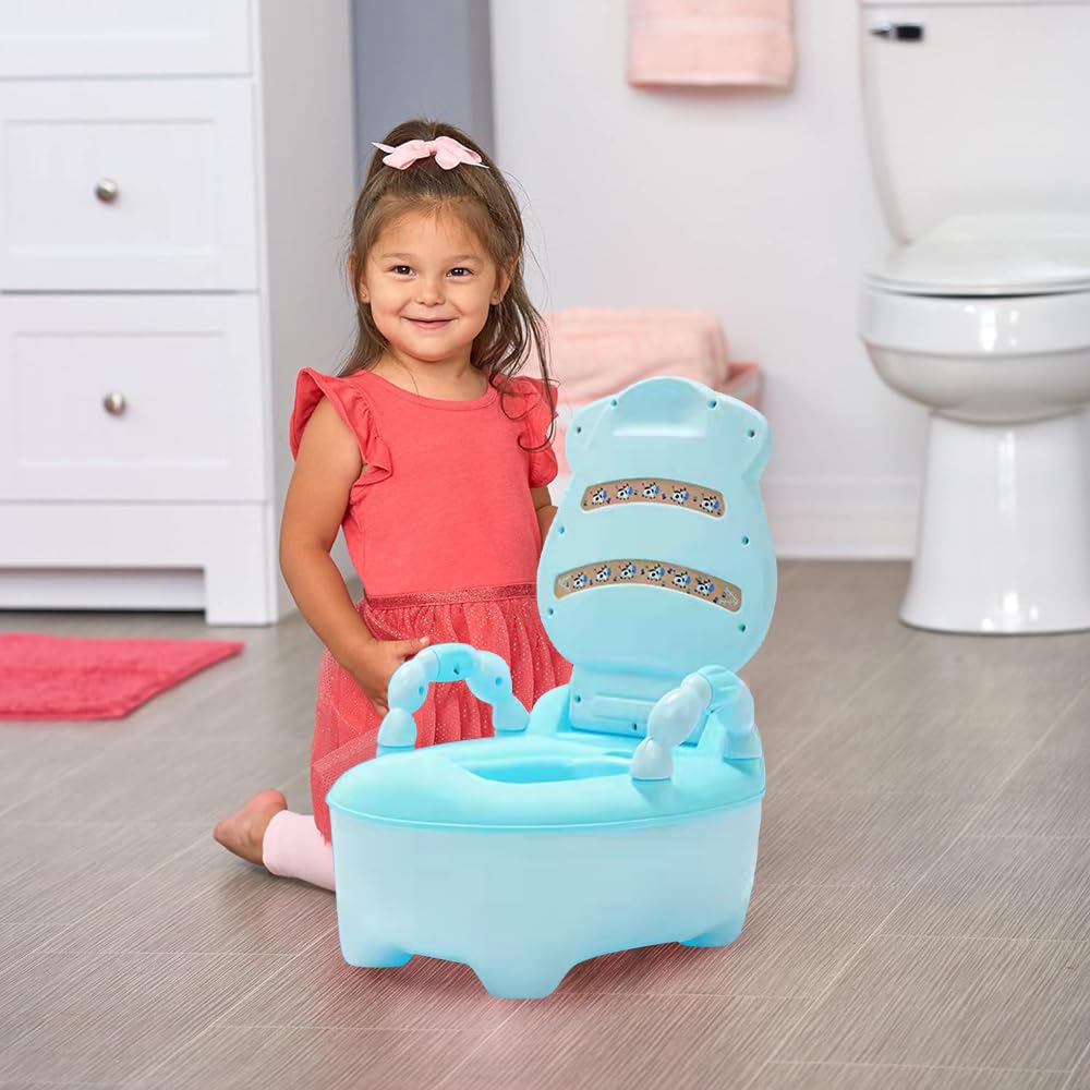 Fishlead Baño de Entrenamiento para Bebe, Asiento Entrenador para Baño Niño, Bacinica de Vaquita para Etapa de Desarrollo Infantil, Escusado con Asiento Acolchonado y Tapa, 1 Count (Azul)