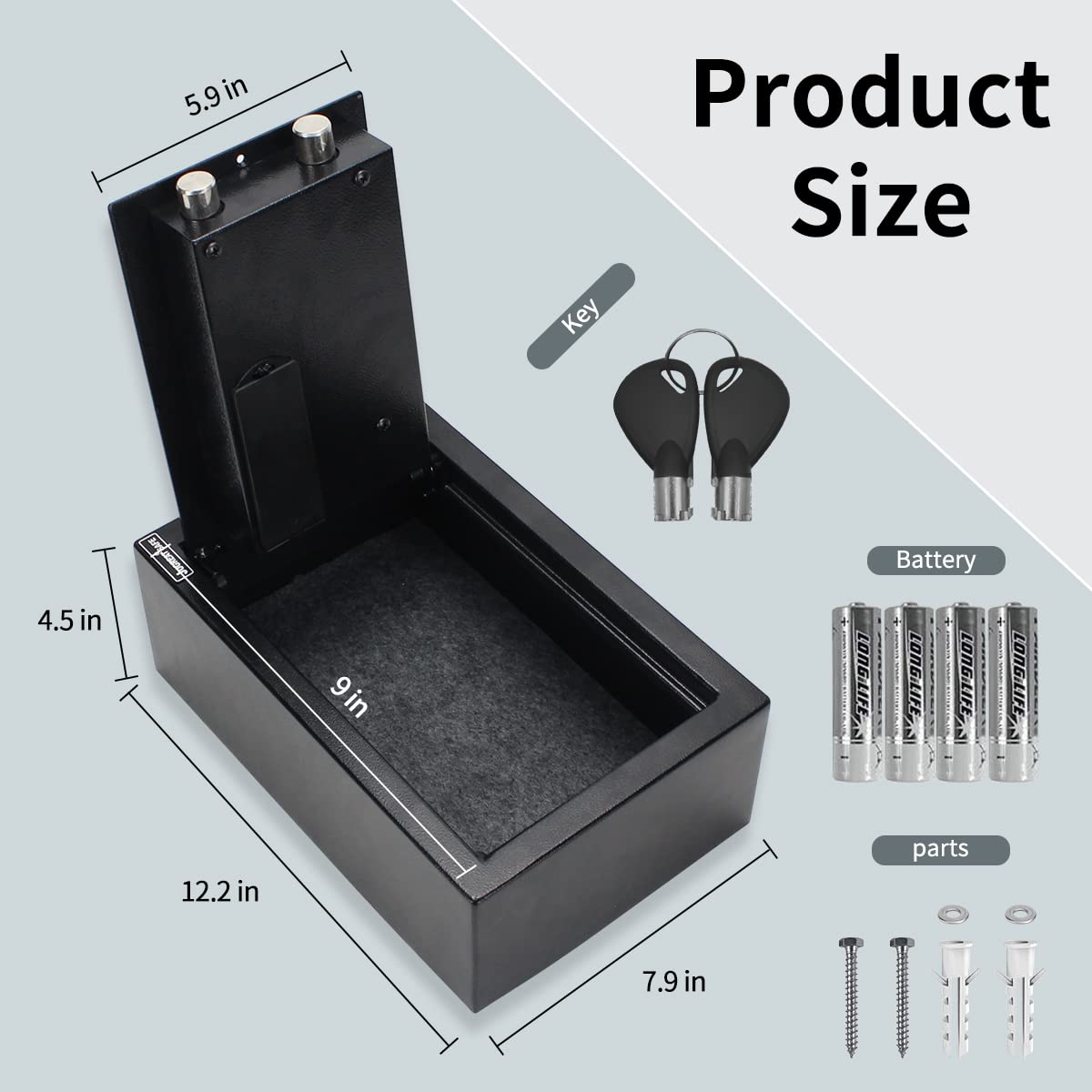 JUGREAT - Cajón de apertura superior con luz de inducción, seguridad digital electrónica, construcción de acero oculta con cerradura, para oficina en casa, hotel y negocios