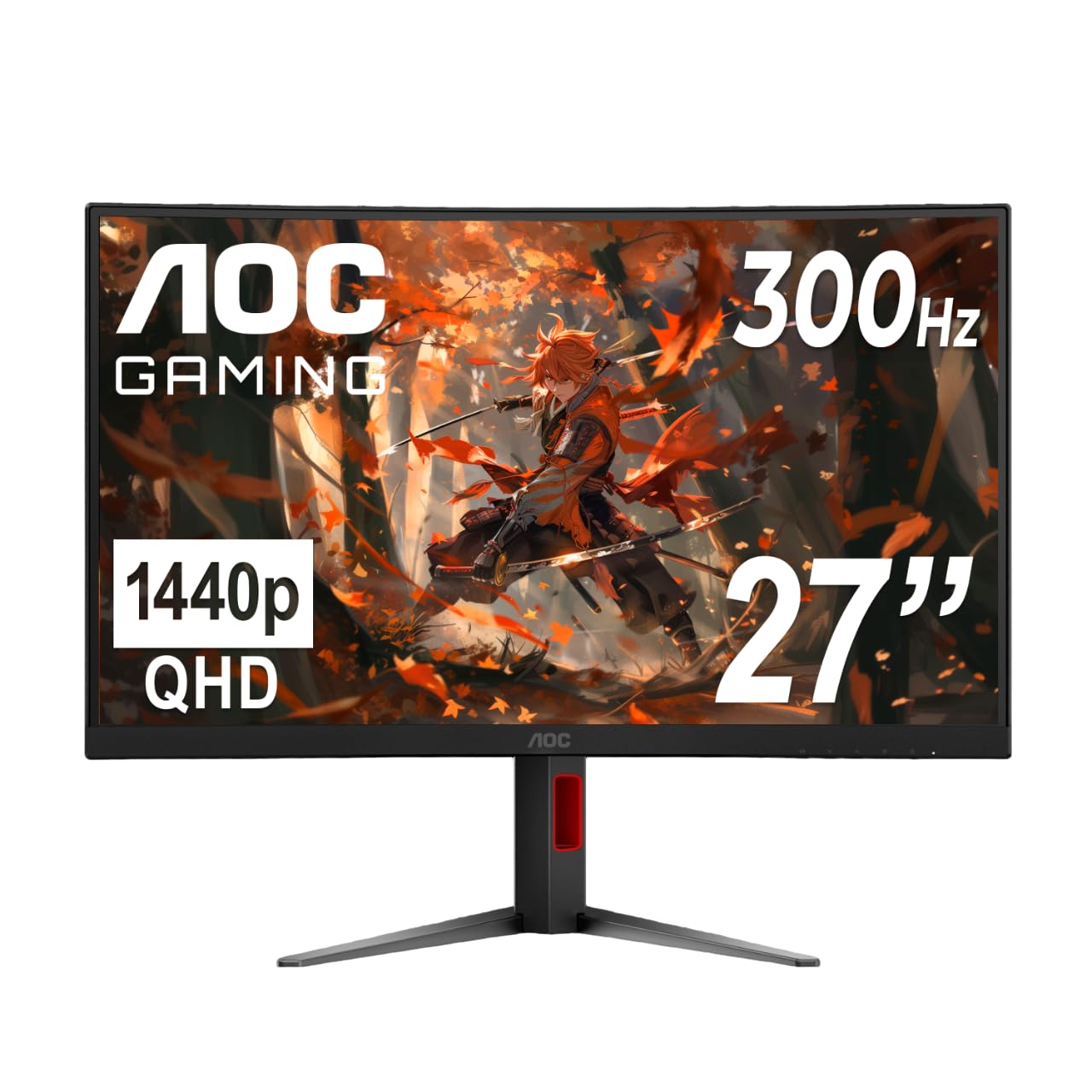 AOC CQ27G4ZH - Monitor curvado para juegos de 27 pulgadas, QHD 2K 2560 x 1440, 1500R VA, 300Hz 0.3ms, HDMI x2, DP x1, soporte ajustable en altura, compatible con interruptor Xbox PS5, 3 años de punto
