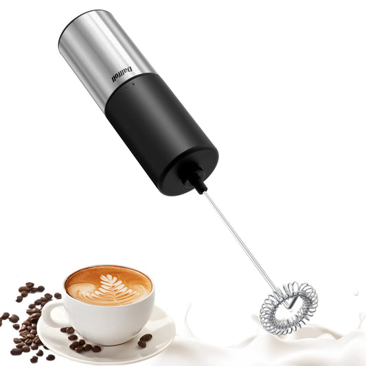 Dallfoll Espumador de Leche de Mano,Batidor Manual para Café, Lattes,Mini Espumador para Capuccino, Frappe, Matcha, Chocolate Caliente,Espumador Eléctrico de Mano a Pilas para Hacer Espuma
