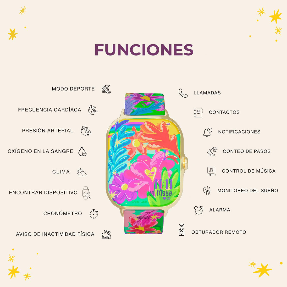 Smartwatch NU Nordic Letizilla Dorado Flores con Correa Extra para Mujer