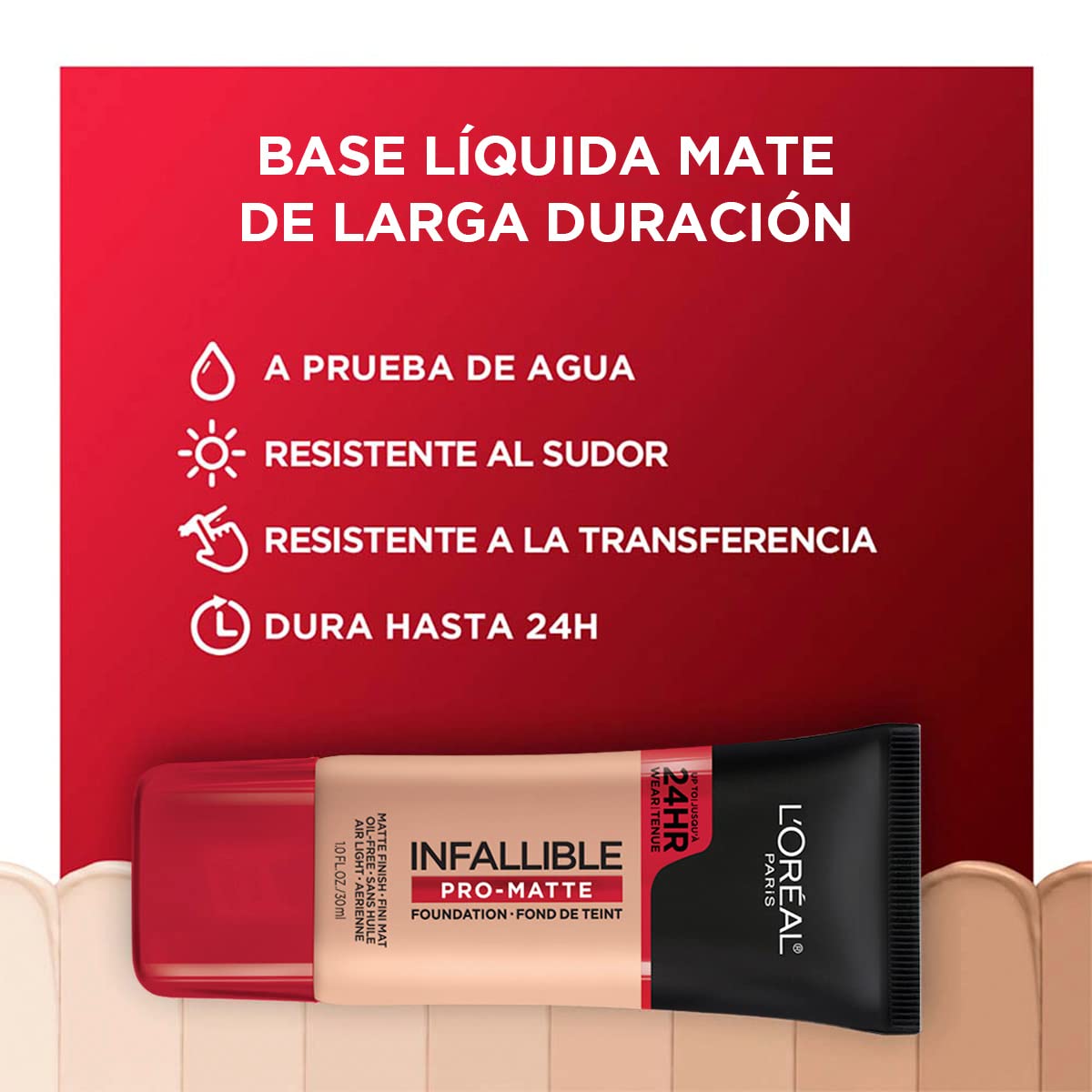 L'Oréal Paris, Base de maquillaje líquida de larga duración, Infallible 24h Pro-matte, Tono Sun Beige 106, 30ml