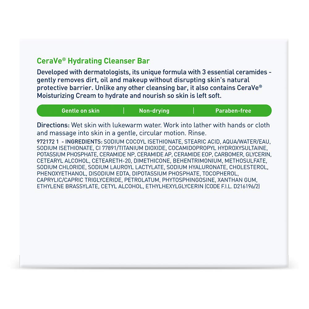 CeraVe Hydrating Cleansing Bar 2 Pack (4.5 oz each) Non Soap Alternative for Daily Body and Facial Washing, Dry to Normal Skin