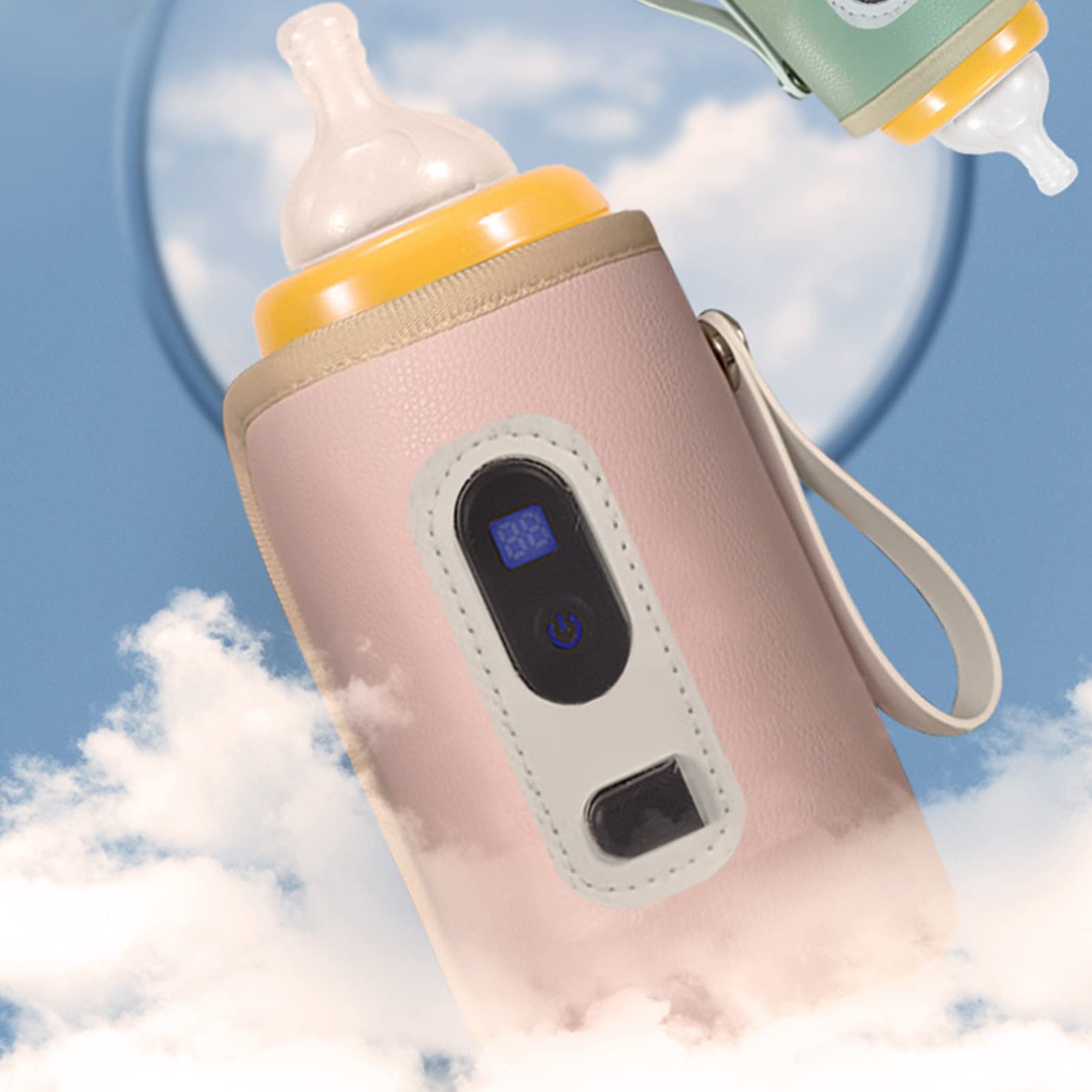 Calentador de Biberones USB con Pantalla LCD, Calentamiento Preciso, Temperatura Ajustable, Calentador de Biberones de Leche Portátil para Viajes, Coche, Avión (Rosa)