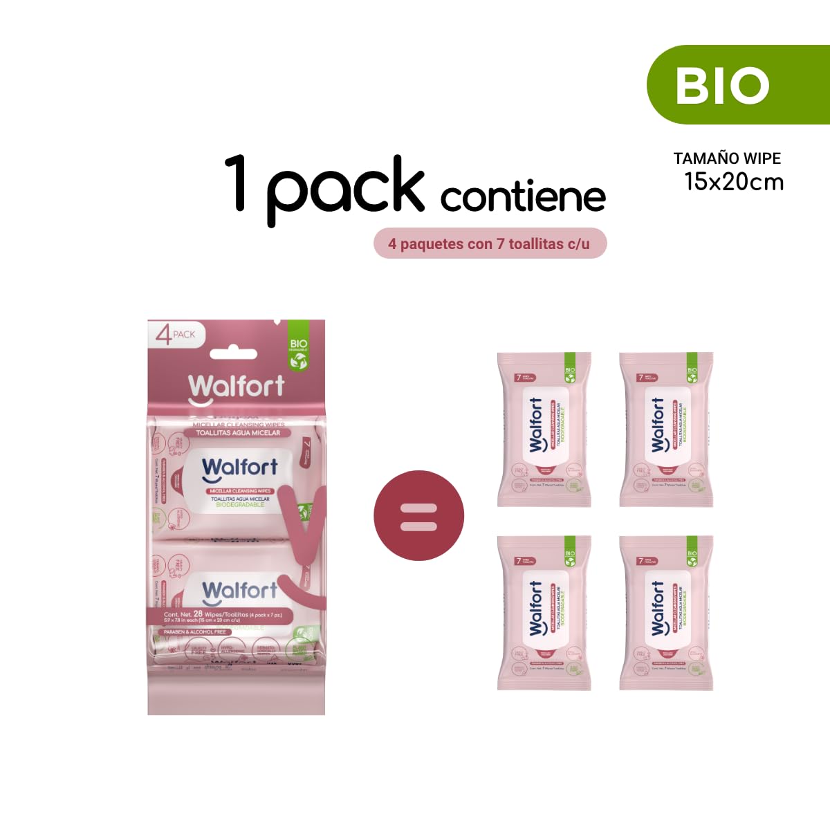 Walfort | Toallas Desmaquillantes con Agua Micelar, Limpieza Facial 3 en 1: Limpian, Desmaquillan e Hidratan (2, 4 Pack)