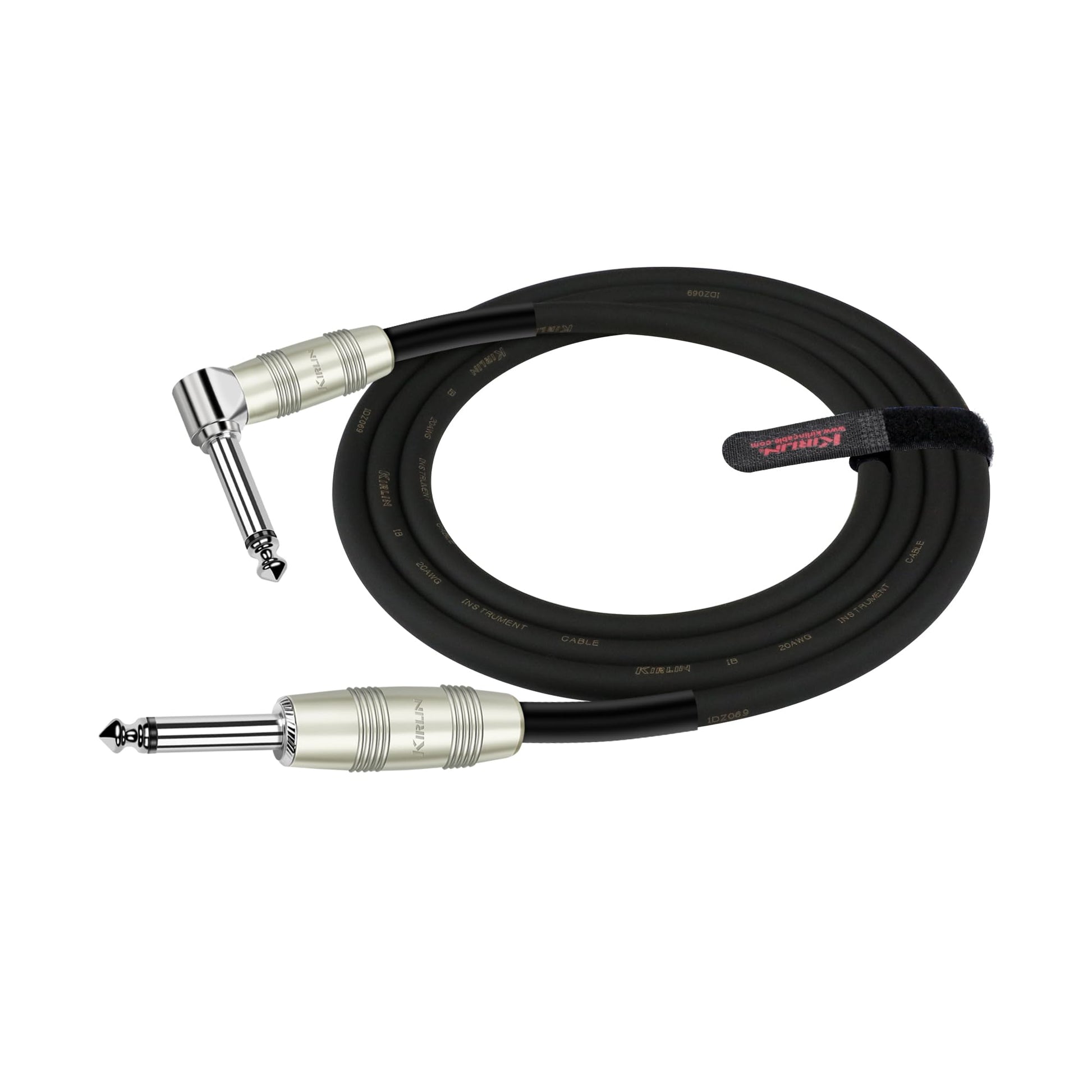 Kirlin Cable IP-202PR-20/BK - 20 pies - Cable de instrumento de enchufe recto a ángulo recto de 1/4 pulgadas, cubierta de PVC negro