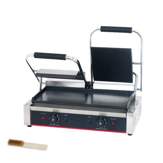 Prensa Comercial Panini Eléctrica Panini con Parrilla Ranurada y Doble Superficie Lisa