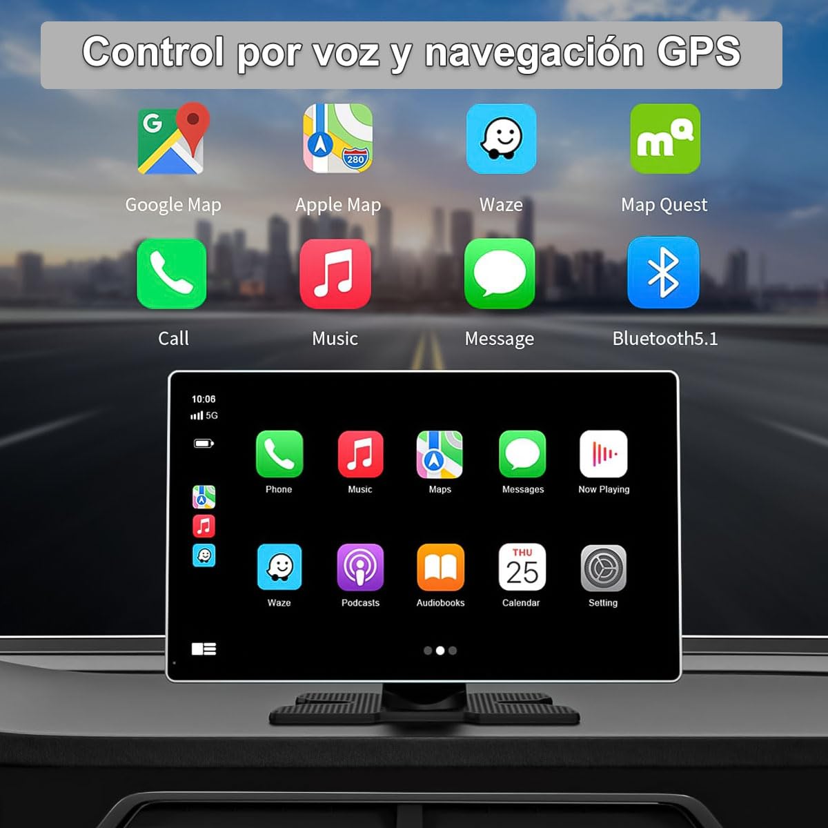 Autoestéreo para Carro Portátil de 9 Pulgadas con 2K Dashcam, Compatible con Todos los Vehículos, con CarPlay inalámbrico, Android Auto, WiFi, GPS, Bluetooth, Mirror Link y Cámara de Visión Trasera.