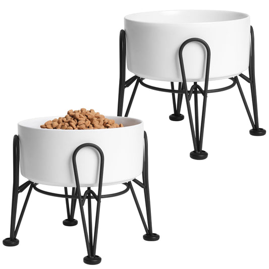 Kitwinney - Cuencos elevados para perros, juego de 2 cuencos dobles de cerámica con soporte antideslizante y sin punta, para alimentos y agua de mascotas