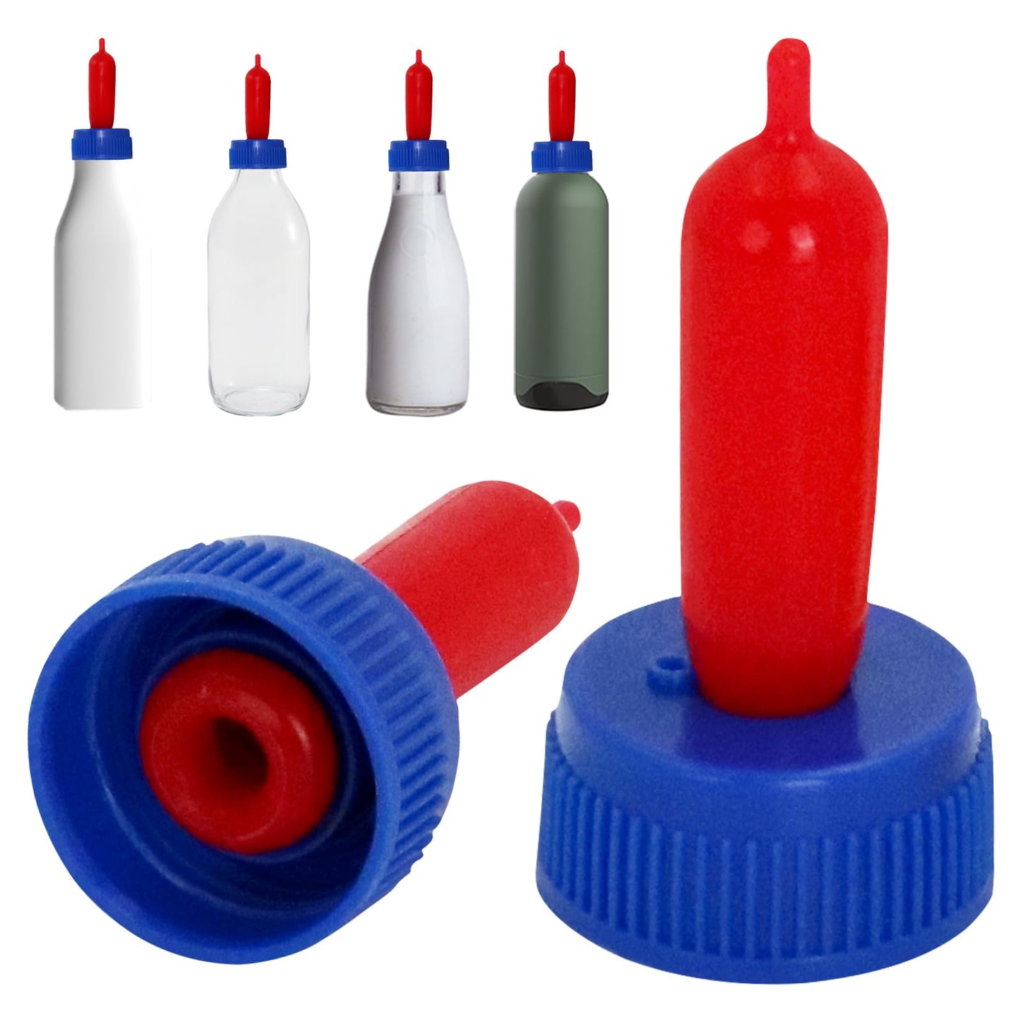 20 chupetes de goma suave para pezones de cabra para alimentar a cachorros, potro, pantorrilla, animales pequeños, atornillados, botella de refresco de coque (azul)