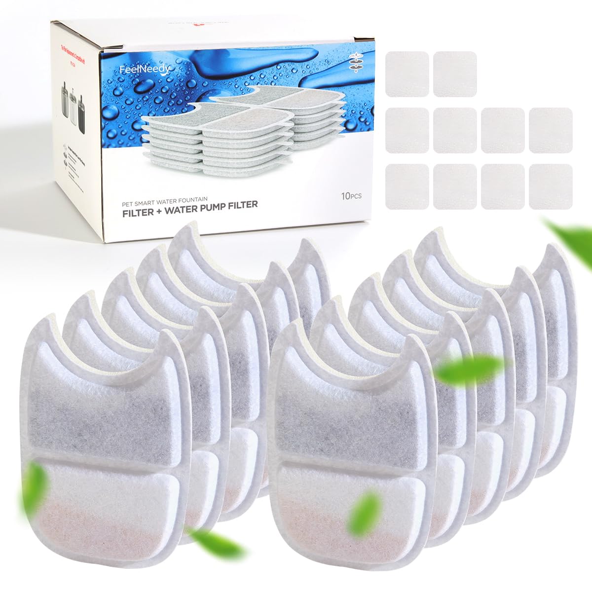 Filtros de Repuesto para Fuente de Agua para Mascotas FeelNeedy 10 Pack para Fuente Inalámbrica de 135 fl oz/4L