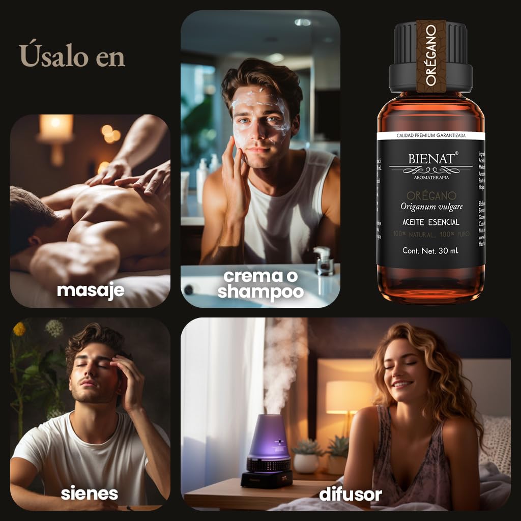 BIENAT AROMATERAPIA Aceite Esencial de Orégano 30mL | 100% Puro y Concentrado | Ideal para Difusor de Aromas, Humidificador, Aromaterapia, Masajes, Meditación, Jabones y Velas | Esencia Natural en Gotas