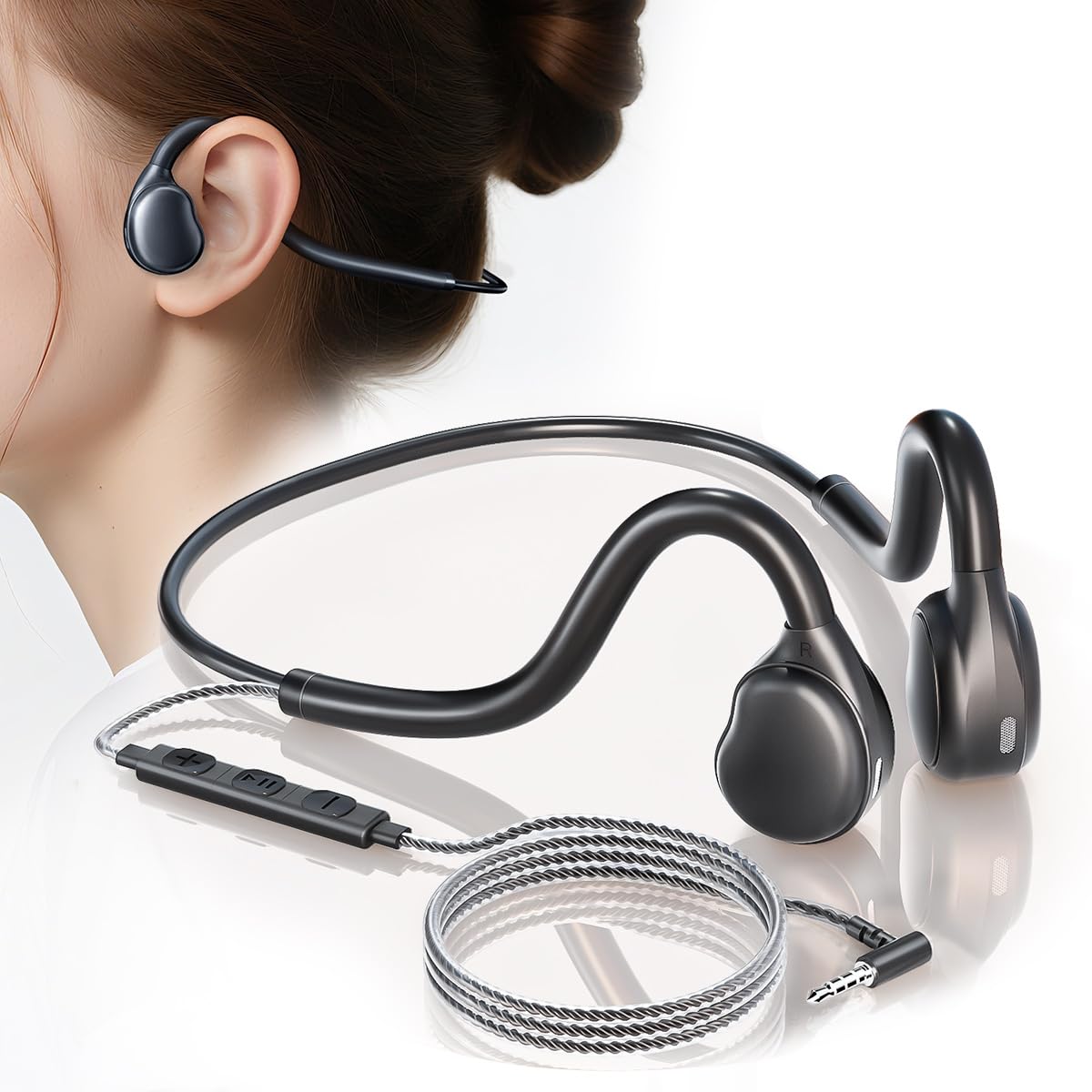 Auriculares Deportivos QOEKUEY Negro con Micrófono y Control de Volumen