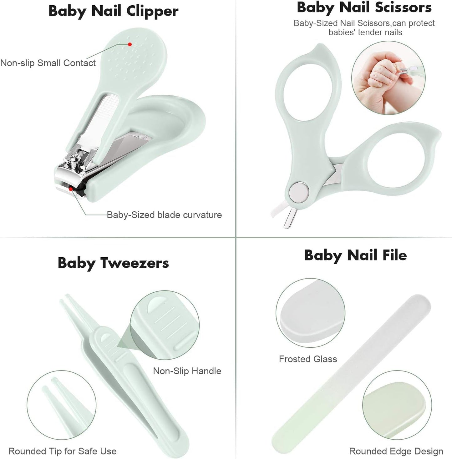 DOOGAXOO Kit de cortaúñas para bebé, 4 en 1, set de cuidado de uñas para bebé, con lima de uñas, tijeras y pinzas, kit de manicura para bebé y pedicura para recién nacido, niños, búho verde