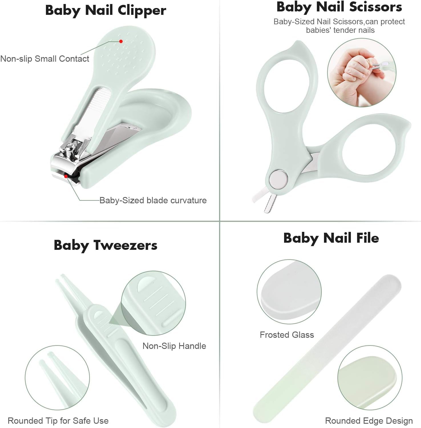 DOOGAXOO Kit de cortaúñas para bebé, 4 en 1, set de cuidado de uñas para bebé, con lima de uñas, tijeras y pinzas, kit de manicura para bebé y pedicura para recién nacido, niños, búho verde