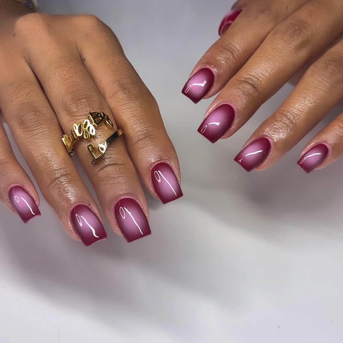 SXVME Uñas postizas cuadradas cortas, con degradado en rojo rubor y negro, uñas postizas francesas, calidad de salón, uñas postizas de gel suave reutilizables de estilo gótico oscuro para mujer, 24 un
