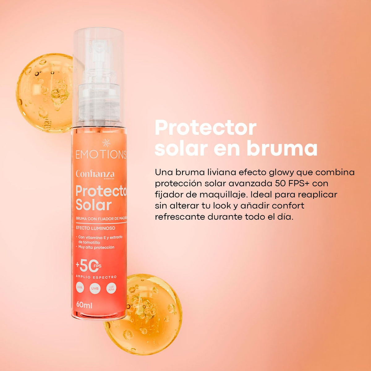 Bruma Facial Emotions Labs FPS 50+ Luminoso con Vitamina E y Tomatillo para Todo Tipo de Piel