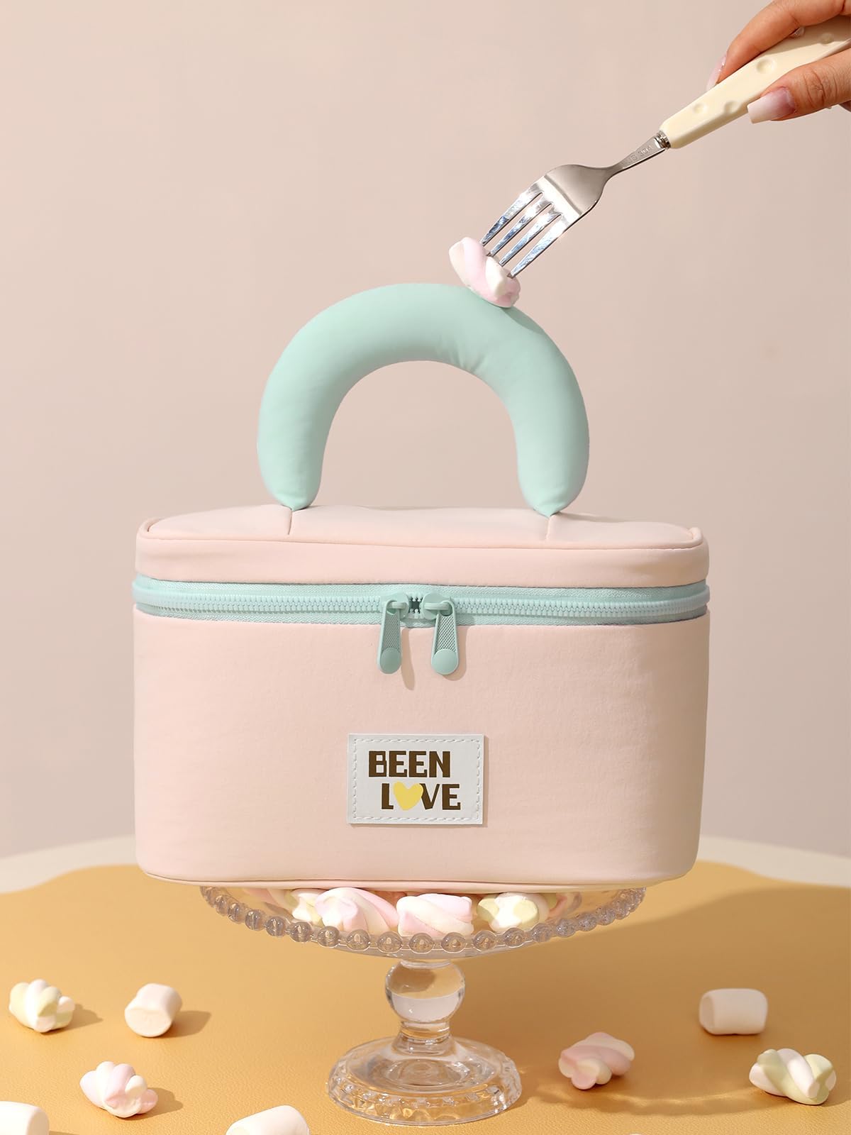 Lalamisi - Bolsa de maquillaje de viaje para mujer, bolsa de maquillaje de gran capacidad, bolsa organizadora, bolsa de aseo portátil, impermeable, con asa y divisor, Rosado, Bolsa de cosméticos de