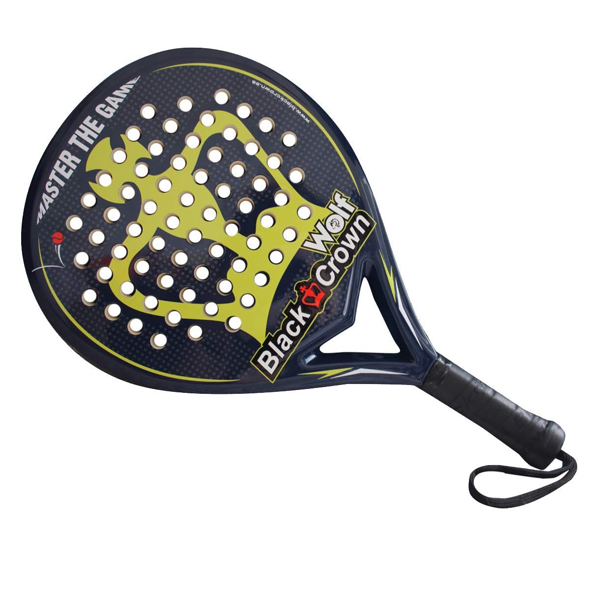 Black Crown - Raqueta de Padel Wolf - Forma Redonda - Balance Medio - Pala con Marco 38 mm 50% Fibra de Carbon 50% Fibra de Vidrio