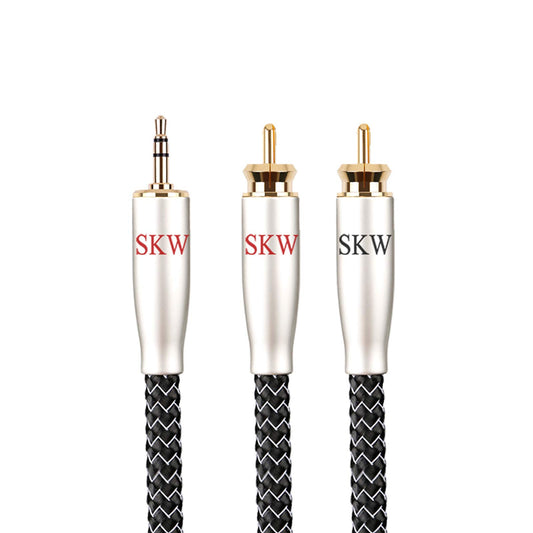 Cable de Audio estéreo SKW Plata Trenzada Serie WG de 3.5 mm a Doble RCA
