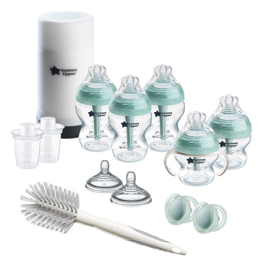 Set de Biberones Anti-Cólicos Tommee Tippee Avanzados Transparente con Chupetes y Calentador de Viaje 0-6 Meses
