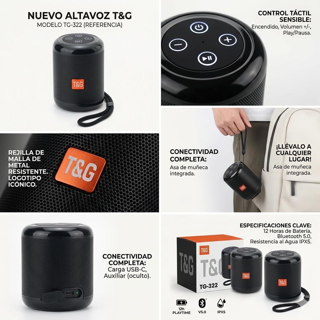 Iq Tech | Altavoz Bluetooth Tg519, Subwoofer Portátil Enchufable