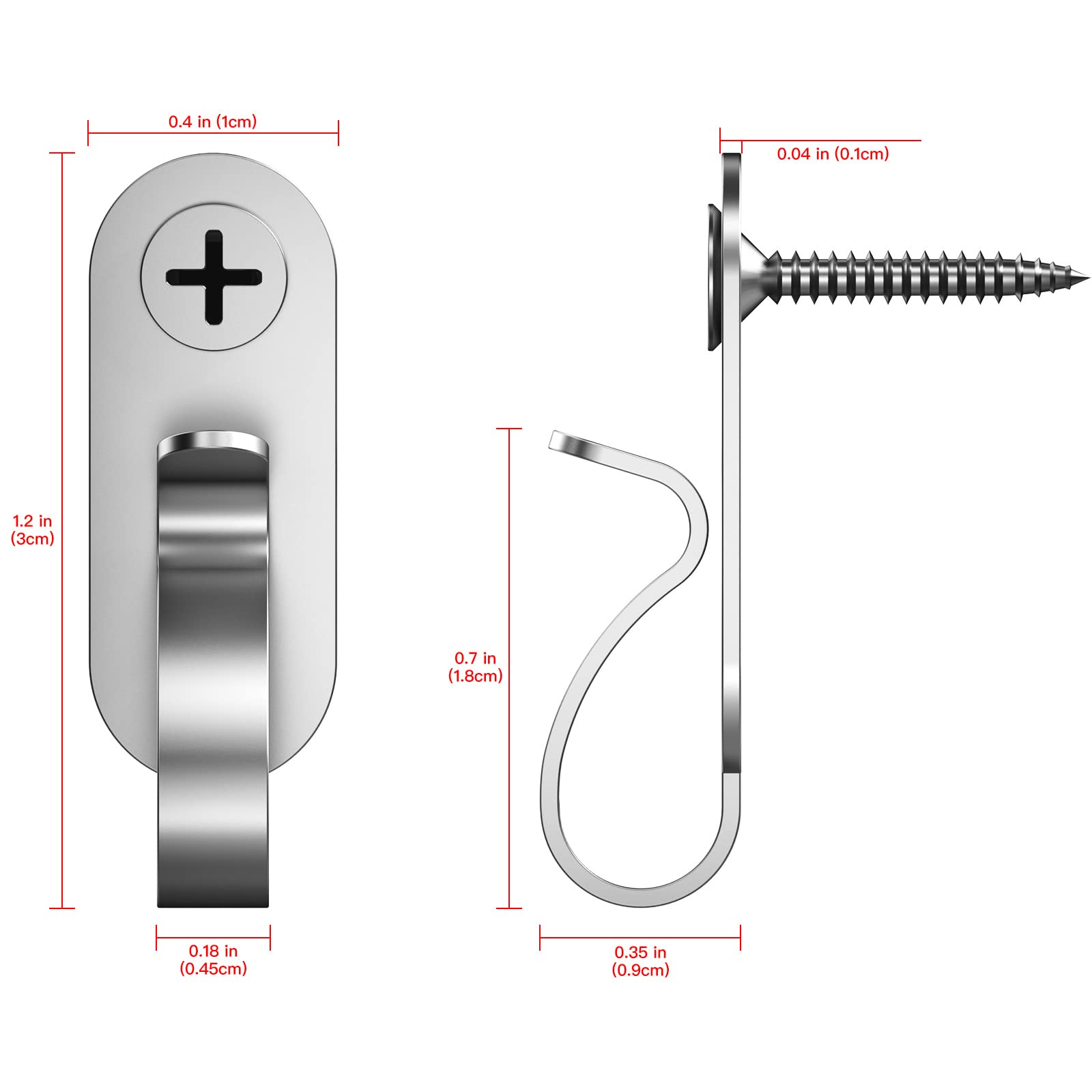 Lewufe - Ganchos para colgar luces de acero inoxidable, ganchos de tornillo para exteriores para fiestas de Navidad, alambre de fácil liberación y luces LED de hadas, 40 paquetes