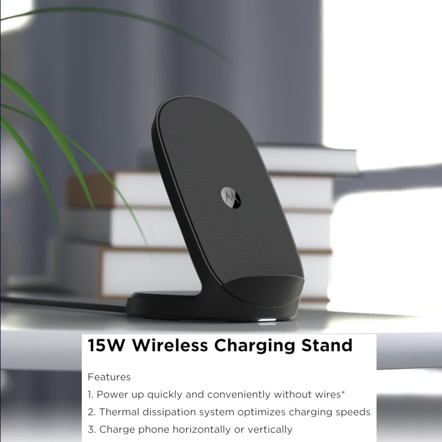 Cargador Inalámbrico Motorola Negro 15W Carga Rápida USB-C Compatible con Teléfonos Celulares
