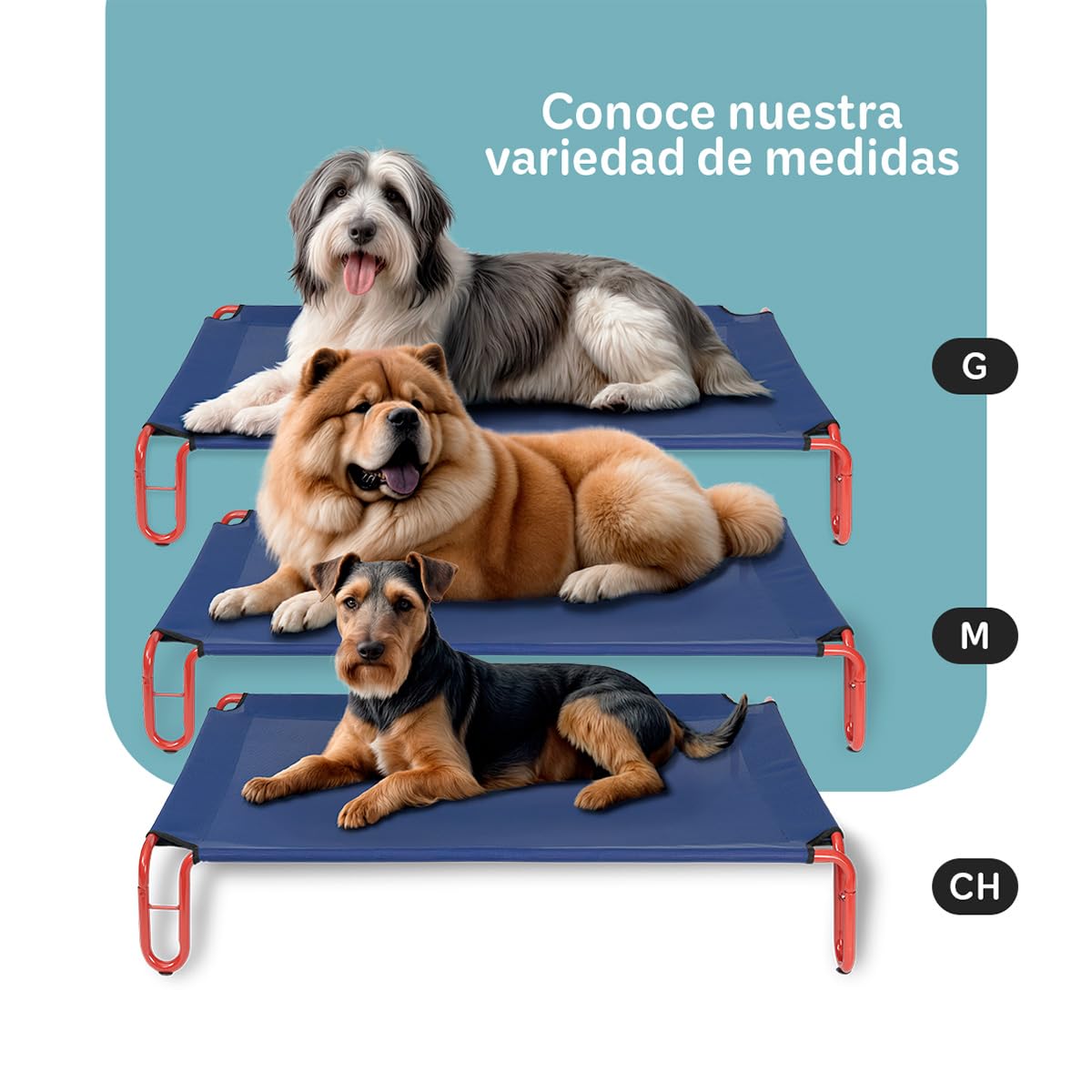 Cama Elevada Esquimal Azul Rojo con Malla Transpirable para Perro Mediano