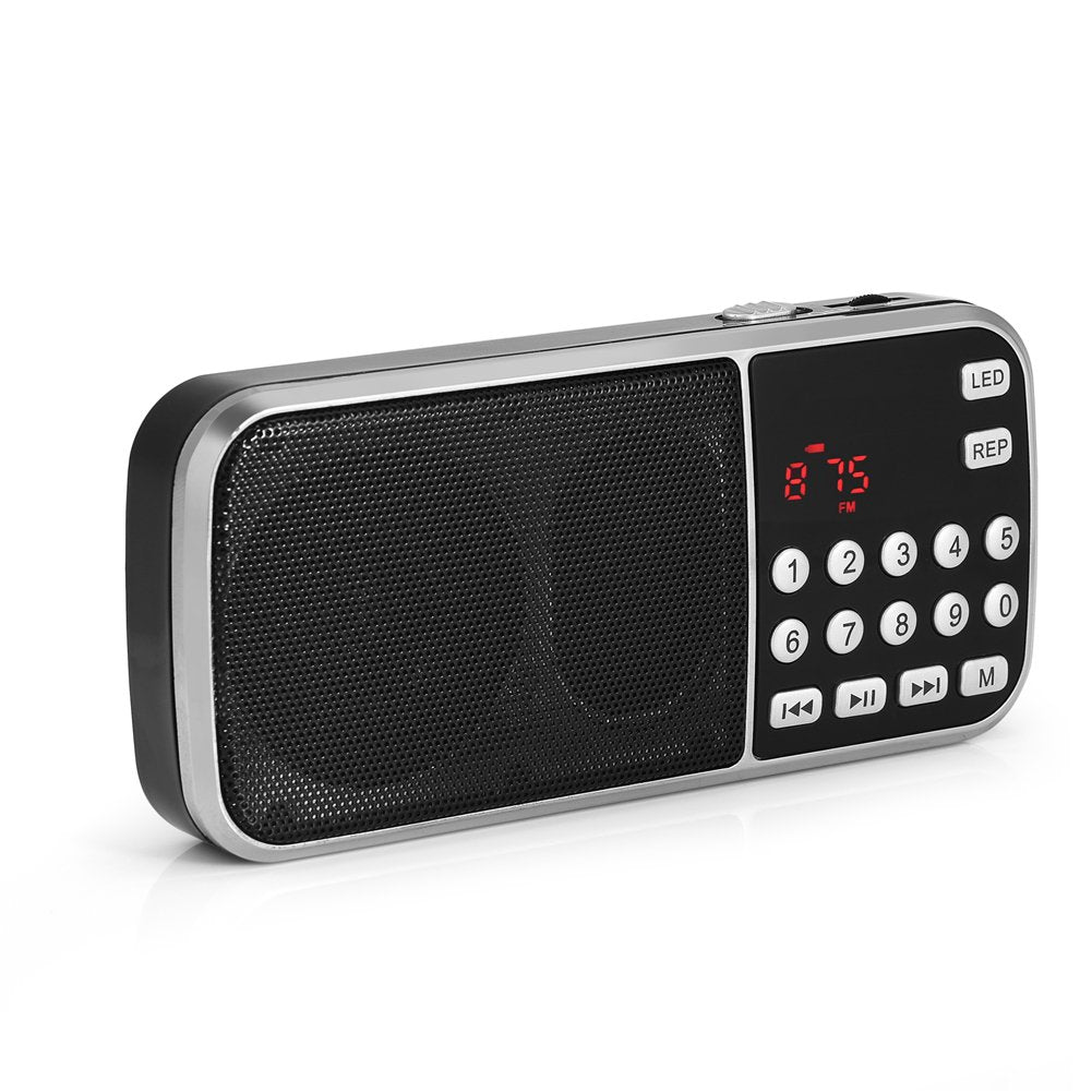 Ciglow Radio FM, Mini Portátil de Audio Digital Reproductor de Música Altavoz con Linterna LED Soporte TF Tarjeta USB AUX
