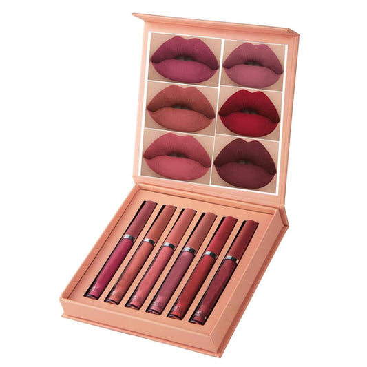 Labial Mate 6 Piezas Pintalabios Lápiz Labial Pinta Labios Juego de Maquillaje Larga Duración Hidratante Impermeable Barras de labios líquidas-Brillo de Labios para Mujeres Novia Niña (A)