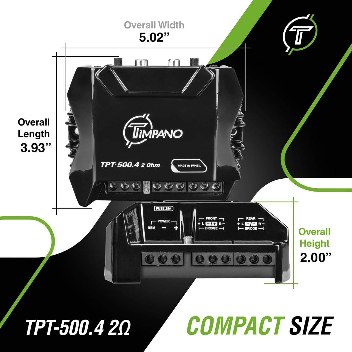 Amplificador de Audio de 4 Canales Timpano TPT-500.4 Negro Clase D para Coche