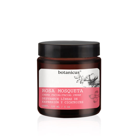 Crema Facial Hidratante Rosa Mosqueta 120 ml - BOTANICUS- Antiarrugas, Antiedad, Aclarante facial, Antimanchas Desvanece líneas de expresión y cicatrices- Para pieles maduras y pieles sensibles.