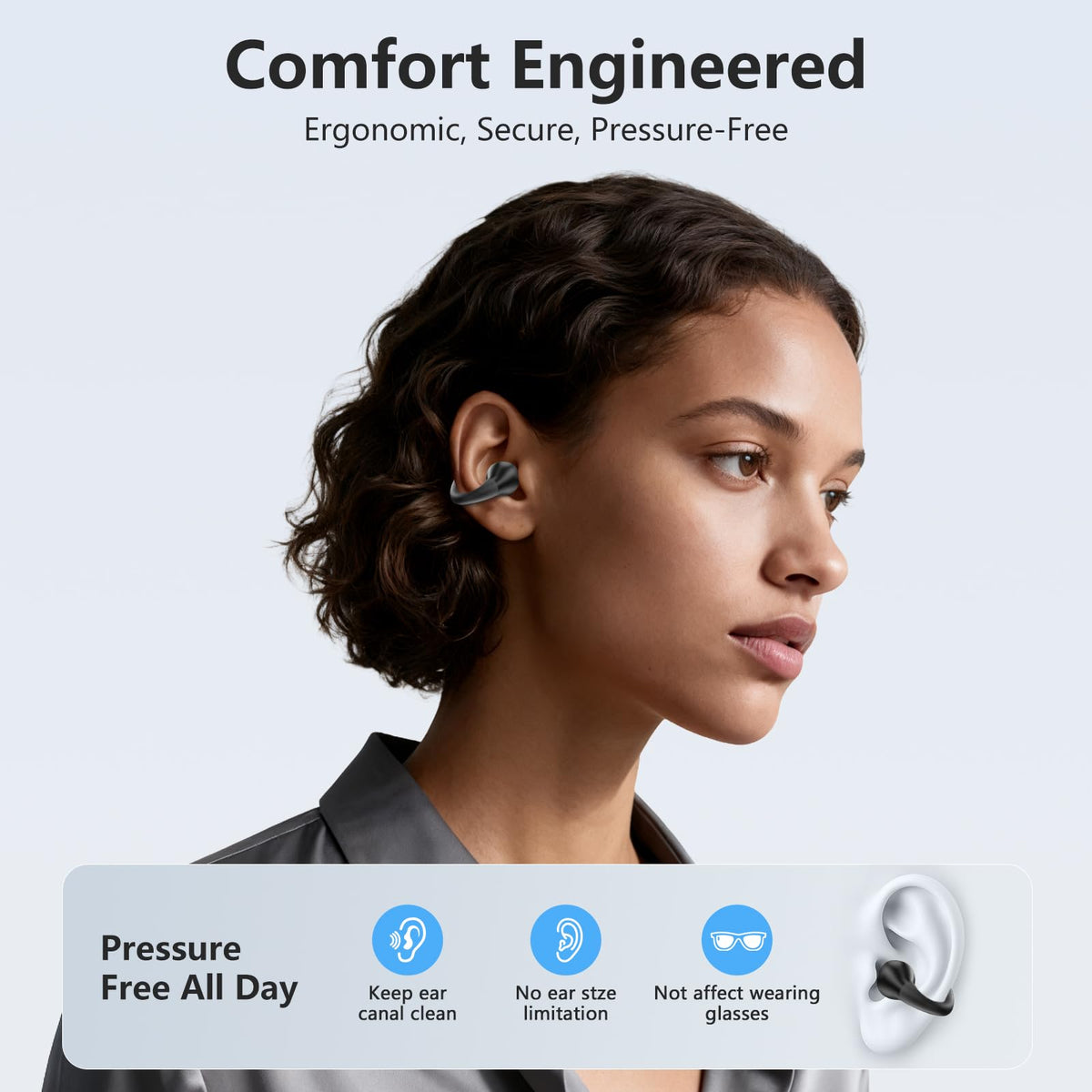 Auriculares Deportivos Bluetooth 5.3 de Conducción Ósea con Clip en Negro y Estuche de Carga Digital 60 Horas de Reproducción