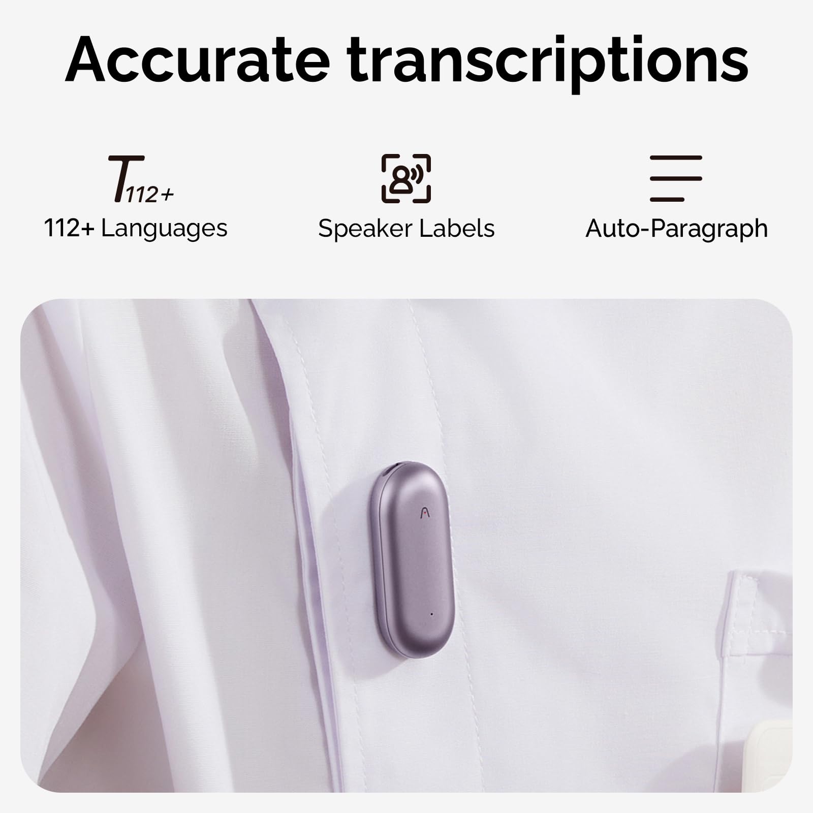 PLAUD Grabadora de Voz con IA NotePin, Control por App para Tomar Notas, transcripción y Resumen con IA, soporta 112 Idiomas, 64 GB, grabadora de Audio para conferencias, reuniones, Púrpura Atardecer