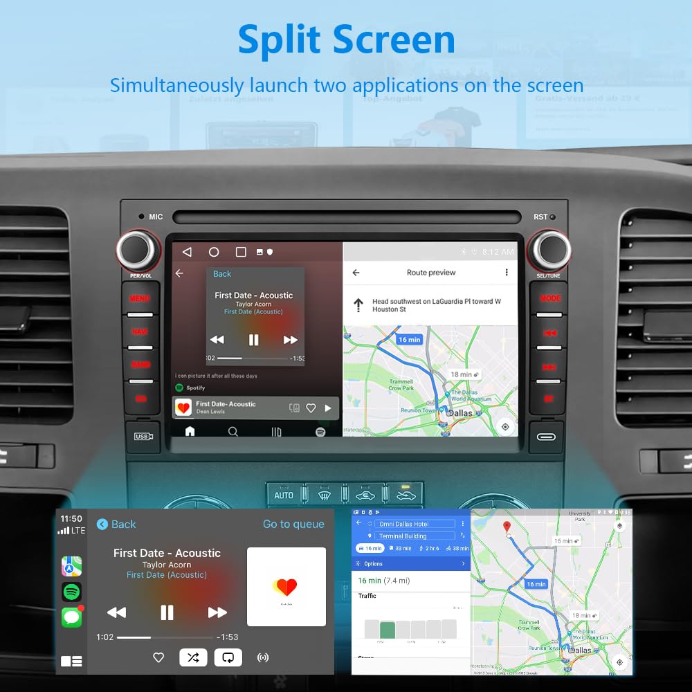 AWESAFE - Estéreo de coche para Chevrolet Silverado Tahoe GMC Sierra Yukon 2007-2013, Android 7 pulgadas visualización táctil Silverado Radio con CarPlay Android Auto Bluetooth GPS AM FM - Cámara