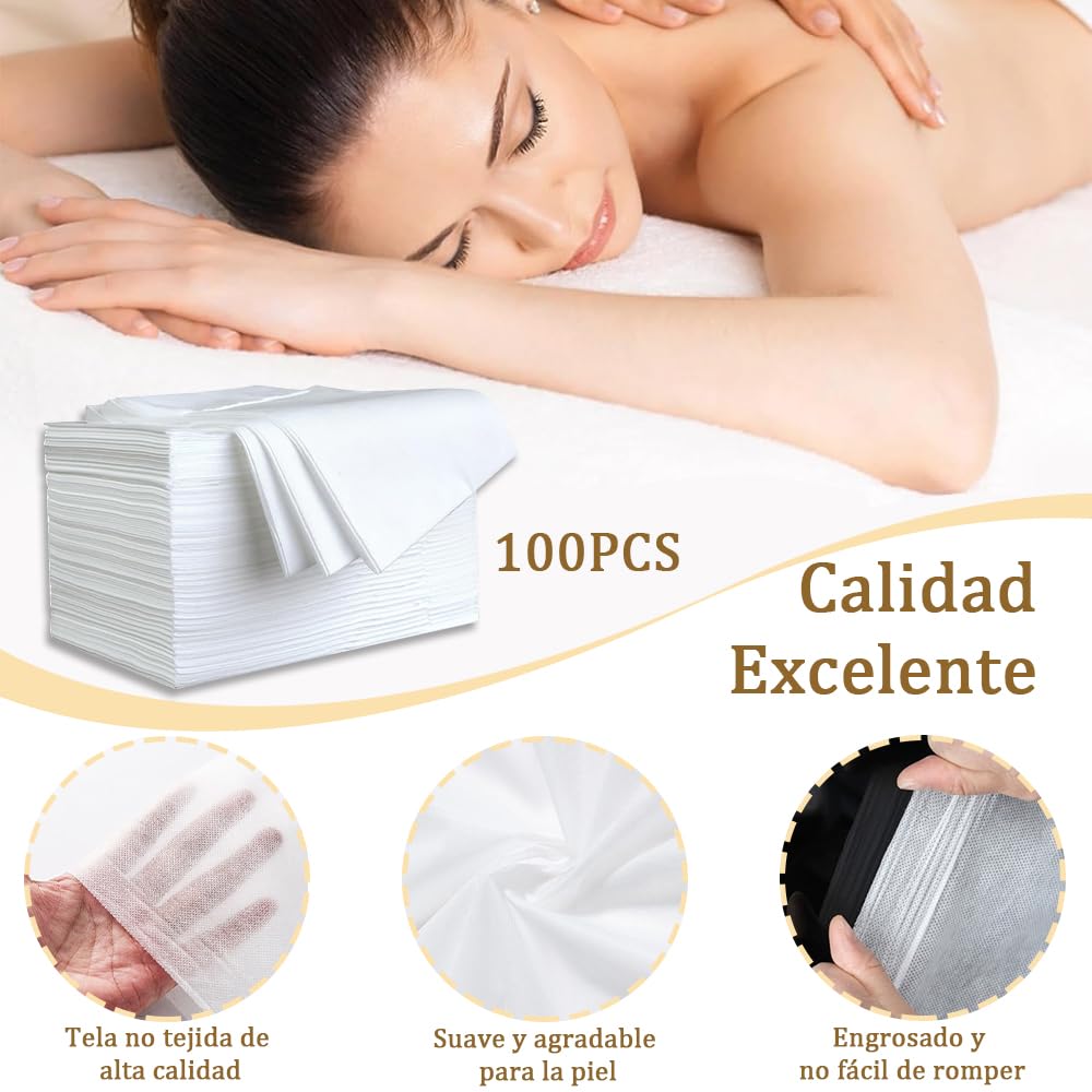 BILIBON 100 Hojas Sábanas Desechables de Masaje, Sábanas para Camilla de Masaje Profesionales, 80x180 cm, Material No Tejido Transpirable, Suave y Cómodo, Aptas para SPA, Salones de Belleza, Hoteles