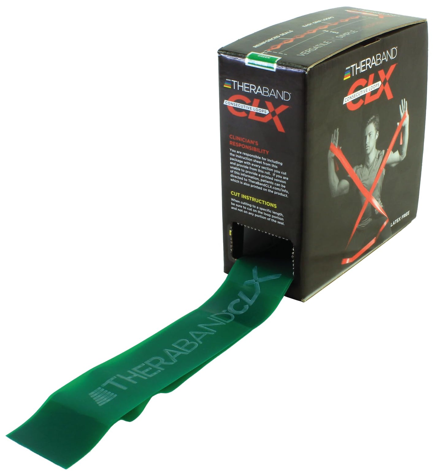 Banda de Resistencia Theraband CLX Verde con Bucles para Ejercicio en Casa y Entrenamientos de Cuerpo Completo