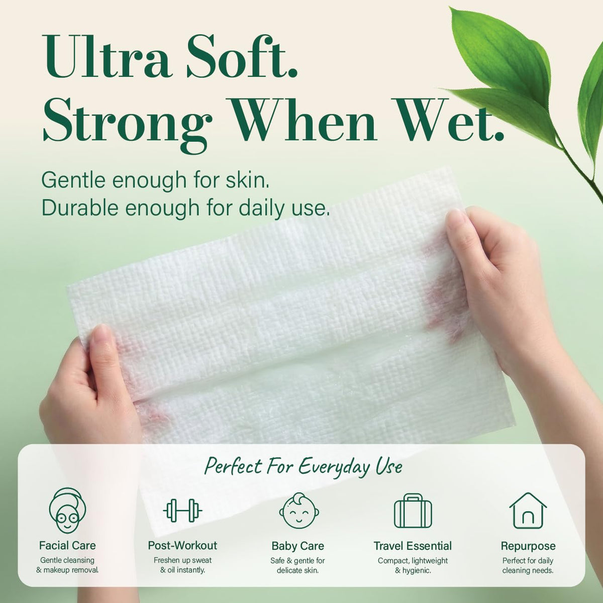 Beautiful Me Studio Toallas faciales desechables Jungle Bath, toallitas faciales extra gruesas XL de 25 x 30 cm, toallas ultra suaves de doble uso para uso en seco y húmedo para desmaquillar y limpiar